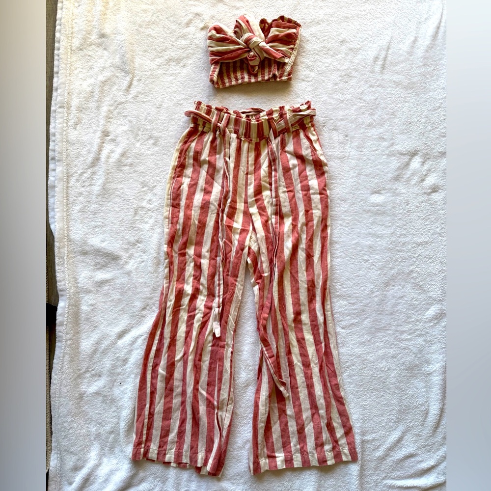 Pink and white stripped two piece set